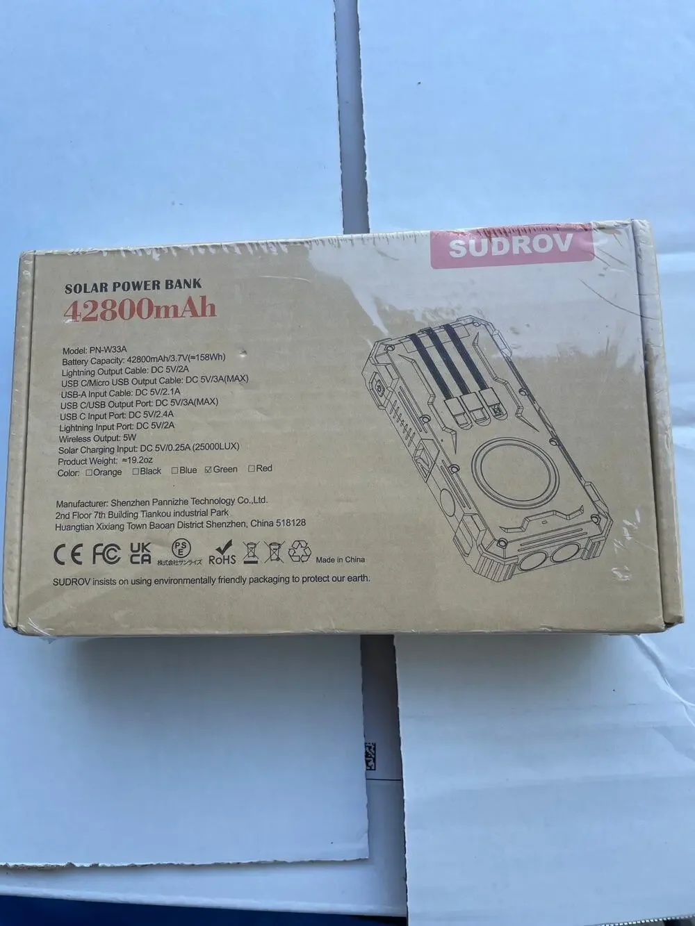 Sundrov Solar Charger Power Bank-Green Model PN-W33A  Green